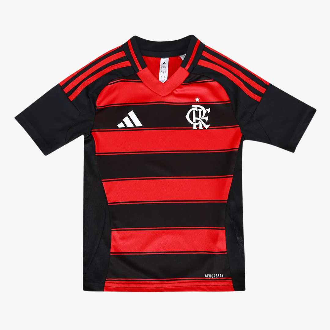 Conjunto Infantil Adidas Flamengo 2025/26 I, vista de frente