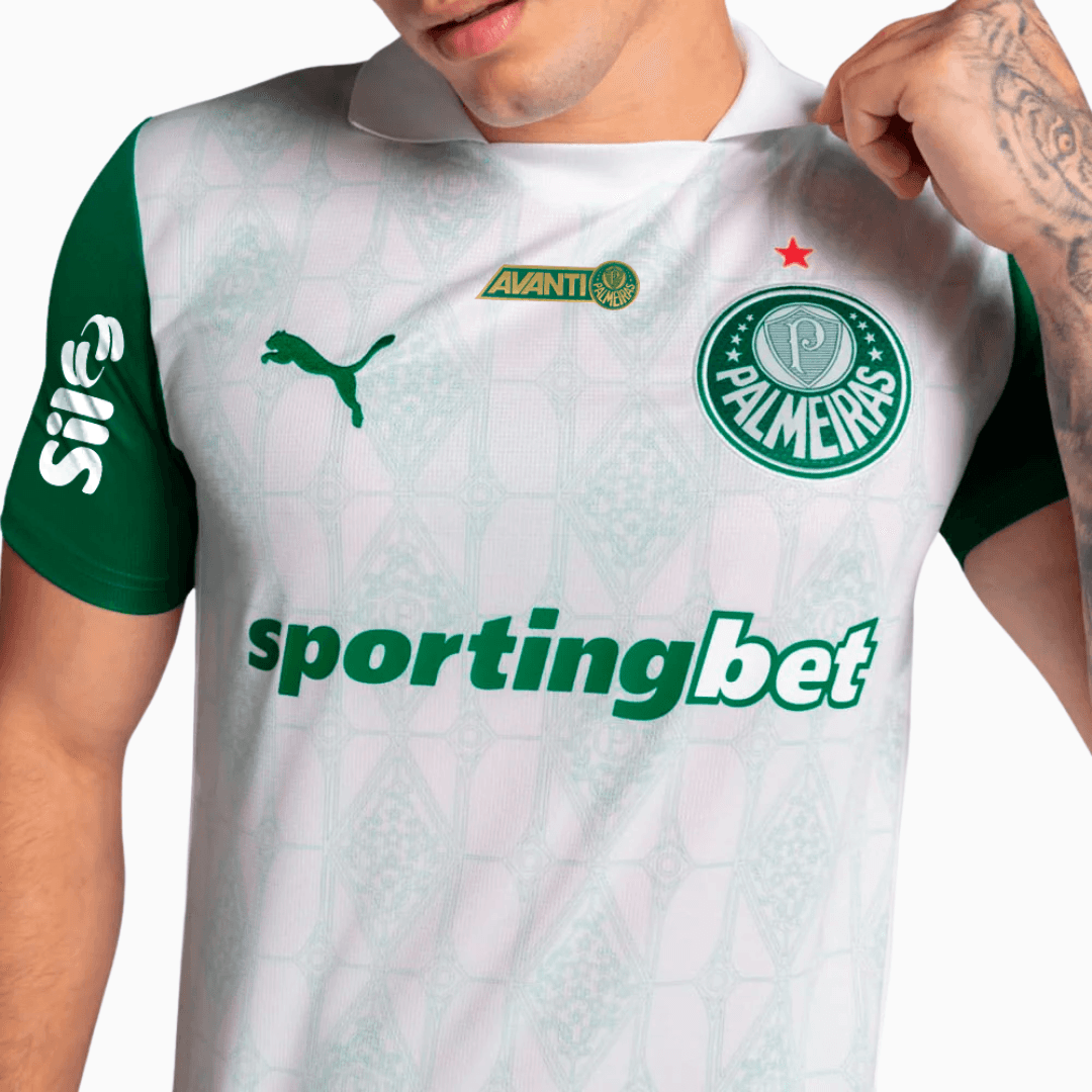 Camisa Puma Palmeiras 2025/26 II Com Patrocínios, detalhe da gola