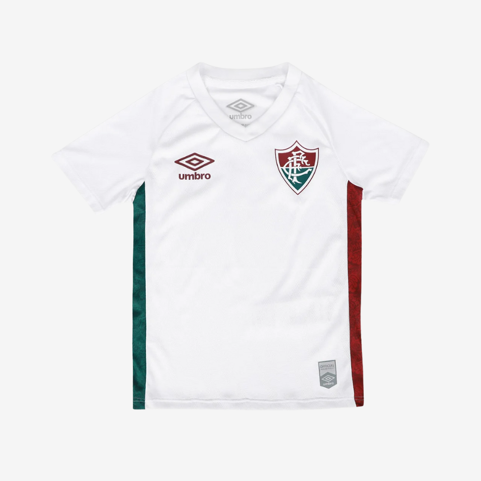 Conjunto Infantil Umbro Fluminense 2025/26 II, vista de frente