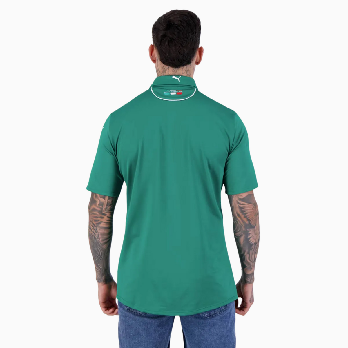 Camisa Palmeiras Puma MotorsportCamisa Palmeiras Puma Motorsport, detalhe da gola