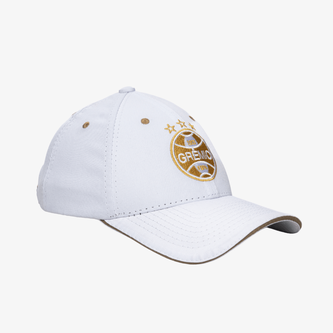 Boné Grêmio Gold - Branco, detalhe do escudo
