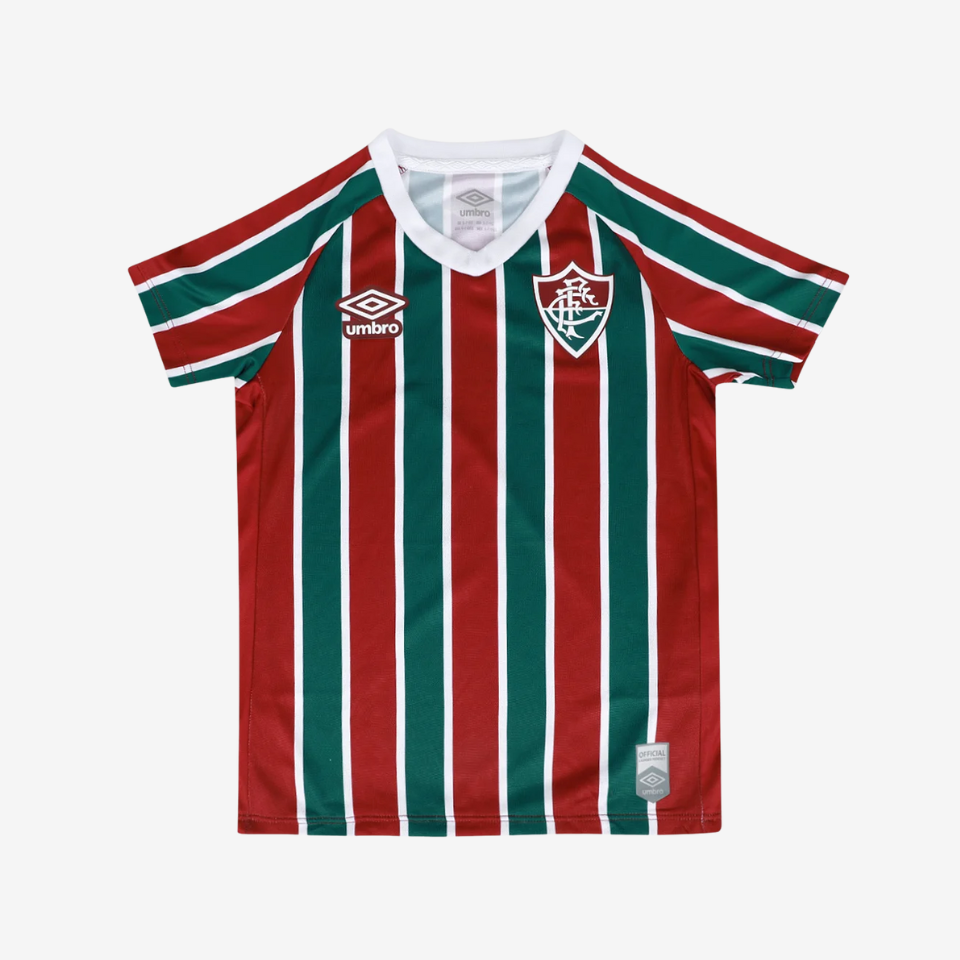 Conjunto Infantil Umbro Fluminense 2025/26 I, vista de frente