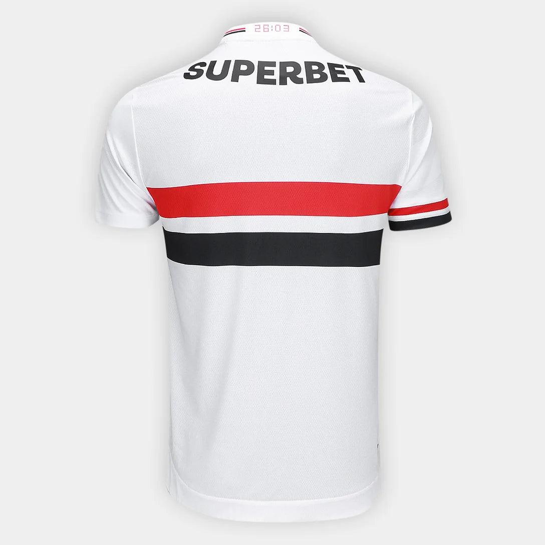 Camisa New Balance São Paulo 2025/26 I Jogador, detalhe do escudo