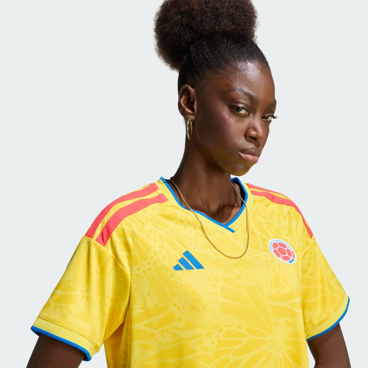 Camisa Feminina Colômbia 2026/27 I, detalhe do tecido