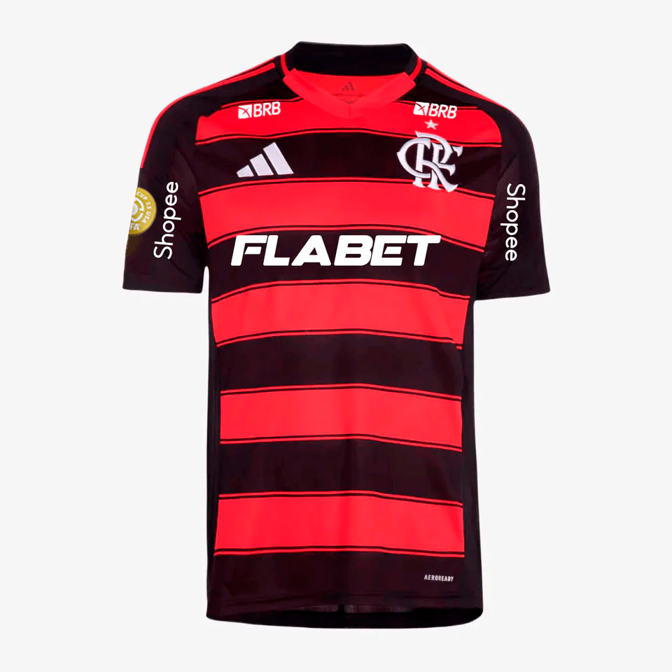 Camisa Adidas Flamengo 2025/26 I Com Patrocínios, vista de frente
