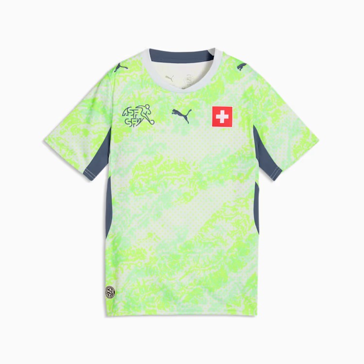 Camisa Infantil Suíça 2026/27 II, detalhe da gola