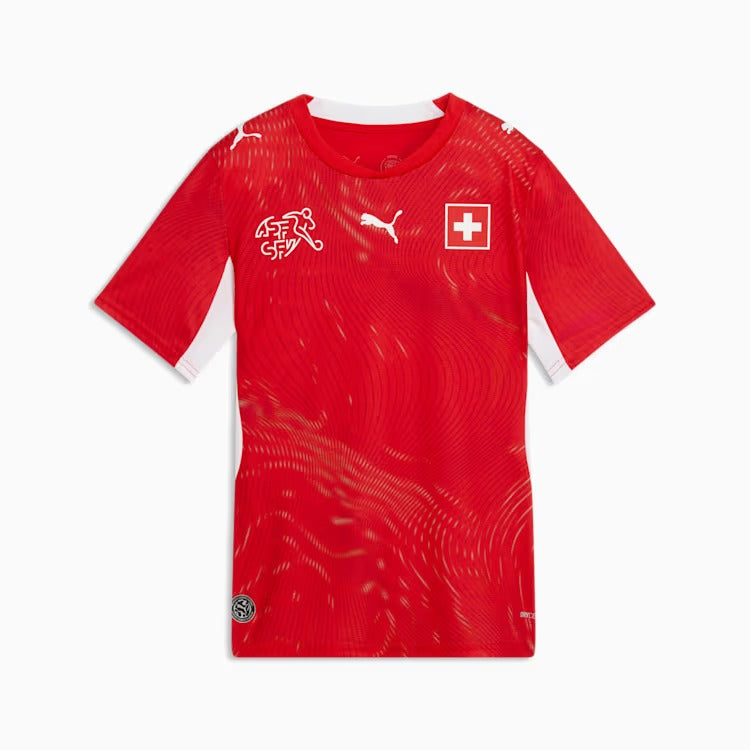 Camisa Infantil Suíça 2026/27 I, detalhe da gola