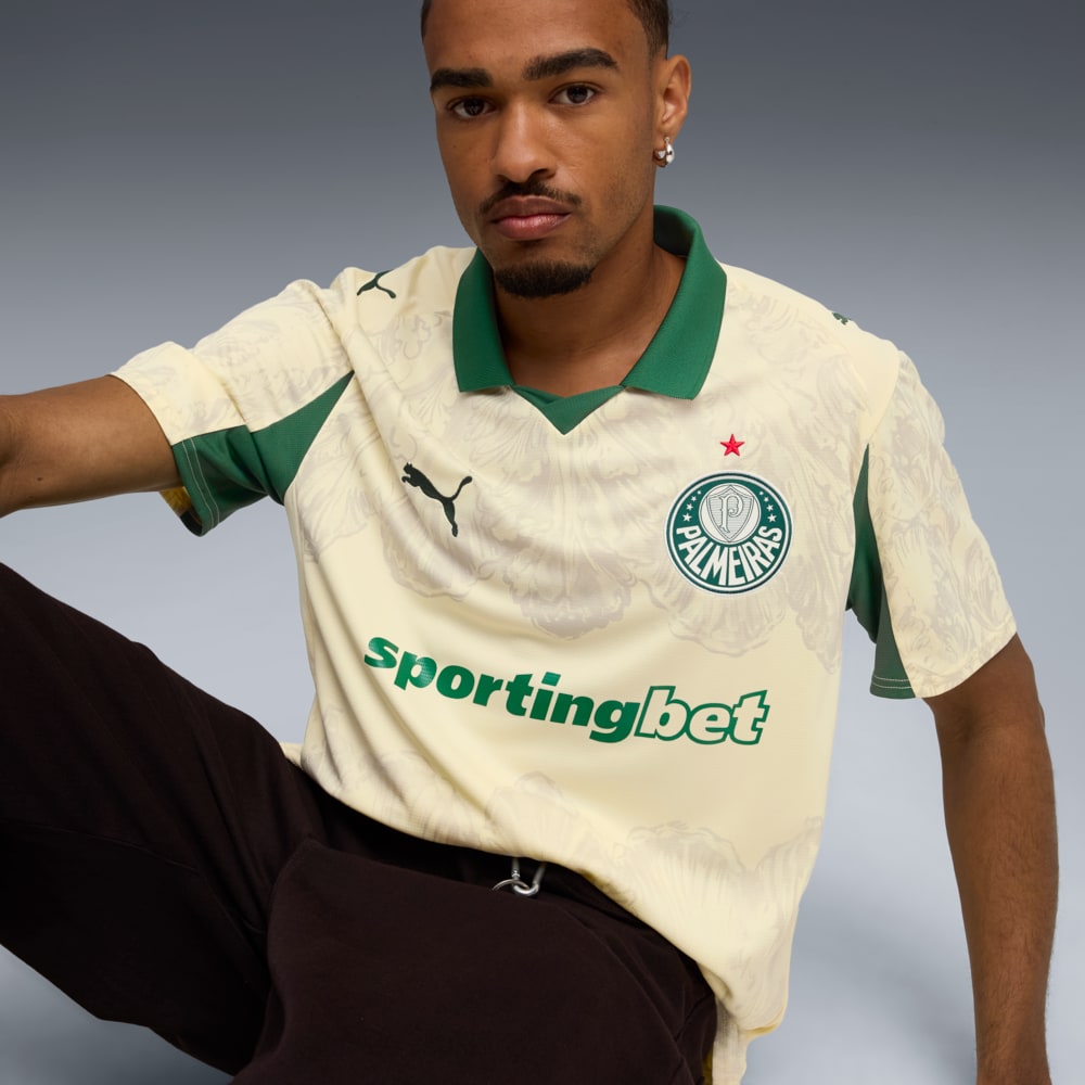 Camisa Puma Palmeiras x KidSuper 2025/26, detalhe da gola